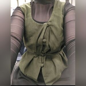 Vintage olive velvet button vest